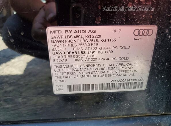 WA1JCCFS4JR016571 2018 AUDI Q3 Black VIN կոդի պիտակի տեսք