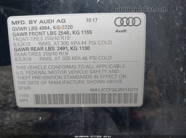 WA1JCCFS6JR015079 2018 AUDI Q3 Black Շարժիչի բաժամունքի տեսք