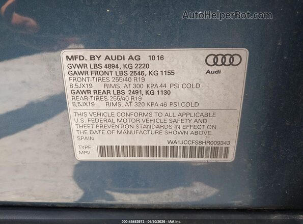 WA1JCCFS8HR009343 2017 AUDI Q3 Blue Շարժիչի բաժամունքի տեսք