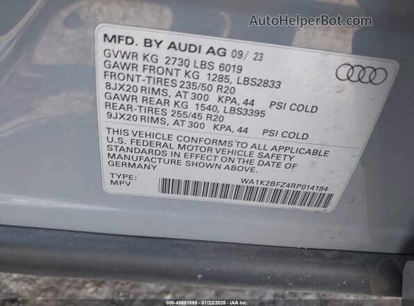 WA1K2BFZ4RP014194 2024 AUDI Q4 Серый Вид подкапотного пространства