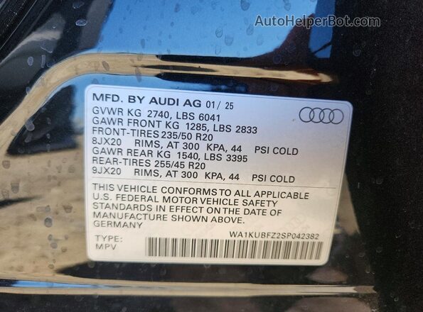WA1KUBFZ2SP042382 2025 AUDI Q4 Black Vista de la etiqueta del VIN
