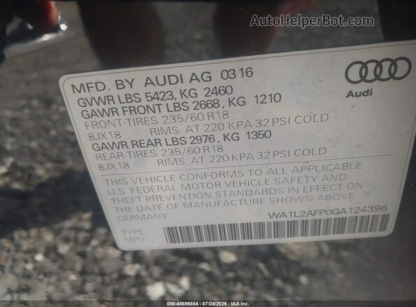 WA1L2AFP0GA124396 2016 AUDI Q5 Черный Вид подкапотного пространства