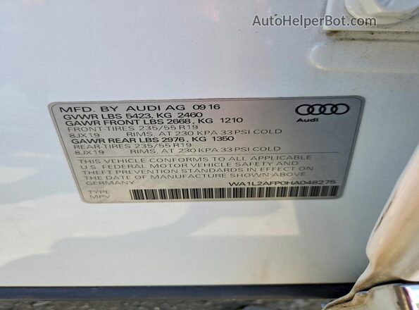 WA1L2AFP0HA048275 2017 AUDI Q5 White VIN sticker view