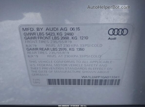 WA1L2AFP1GA013341 2016 AUDI Q5 Silver Engine compartment view