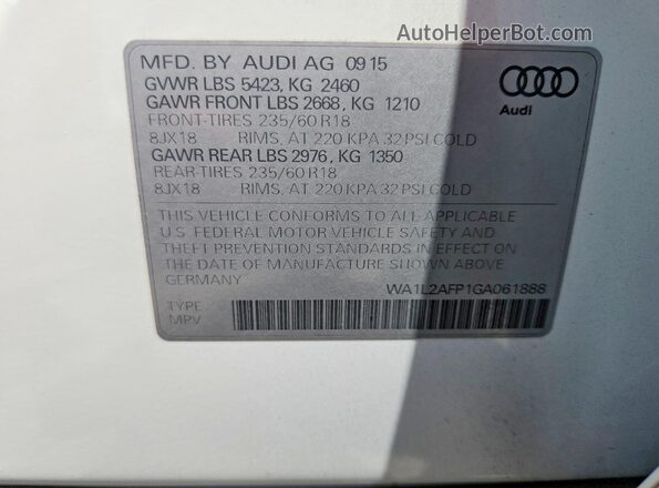 WA1L2AFP1GA061888 2016 AUDI Q5 Белый Вид наклейки с VIN-кодом