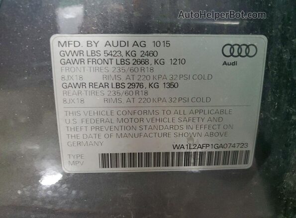 WA1L2AFP1GA074723 2016 AUDI Q5 Gray ძრავის განყოფილების ხედი