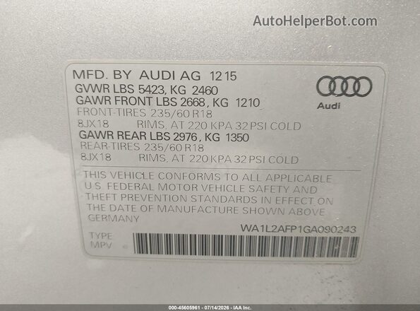 WA1L2AFP1GA090243 2016 AUDI Q5 Silver ძრავის განყოფილების ხედი