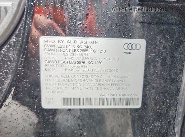 WA1L2AFP1HA012756 2017 AUDI Q5 Black VIN კოდის სტიკერის ხედი