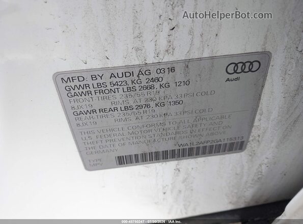 WA1L2AFP2GA115313 2016 AUDI Q5 Белый Вид подкапотного пространства