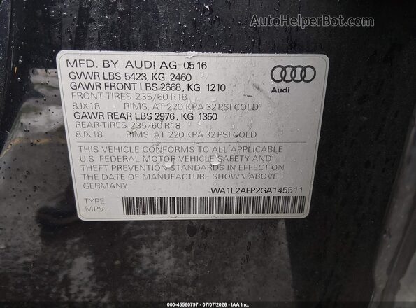 WA1L2AFP2GA145511 2016 AUDI Q5 Dark Blue ძრავის განყოფილების ხედი