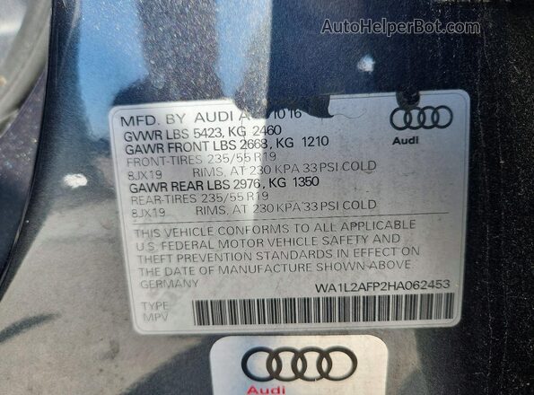 WA1L2AFP2HA062453 2017 AUDI Q5 Gray Вид наклейки з VIN-кодом