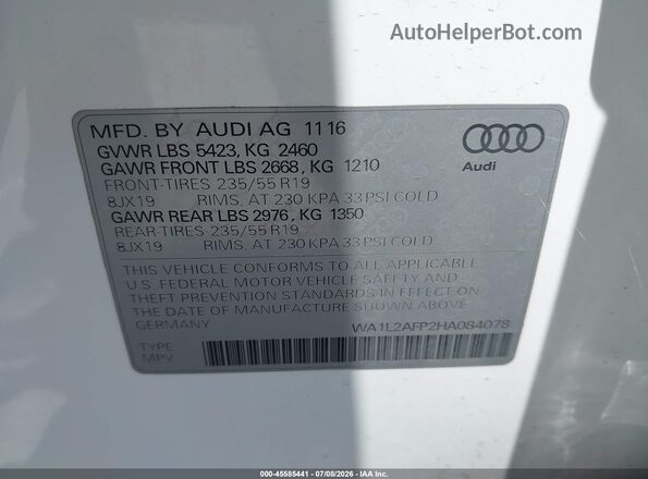 WA1L2AFP2HA084078 2017 AUDI Q5 White Engine compartment view