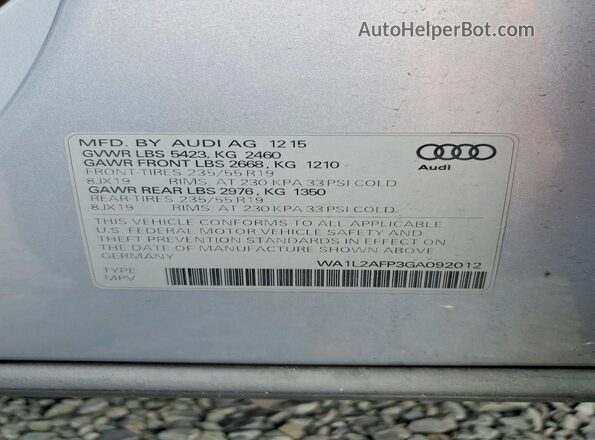 WA1L2AFP3GA092012 2016 AUDI Q5 Silver Панорамний вид салону 360°