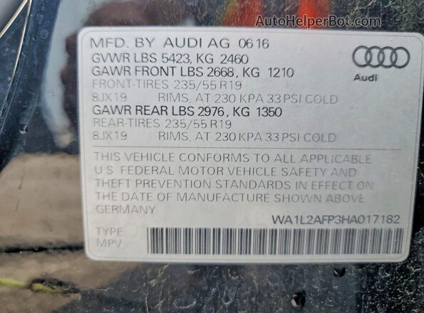 WA1L2AFP3HA017182 2017 AUDI Q5 Black Vista interior de 360 grados