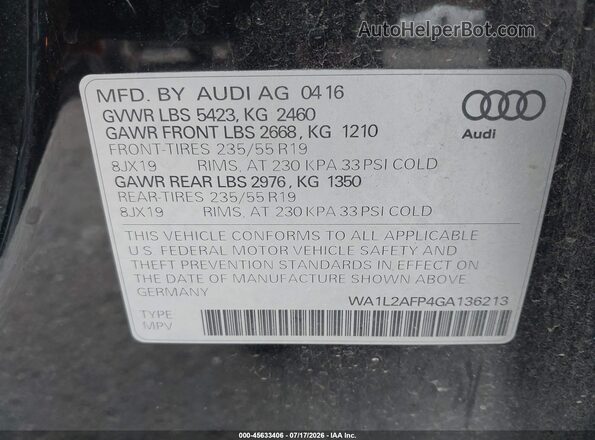 WA1L2AFP4GA136213 2016 AUDI Q5 Black Engine compartment view