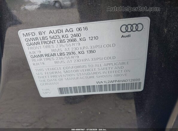 WA1L2AFP4HA012699 2017 AUDI Q5 Gray Շարժիչի բաժամունքի տեսք