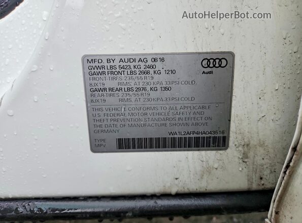 WA1L2AFP4HA043516 2017 AUDI Q5 White VIN կոդի պիտակի տեսք