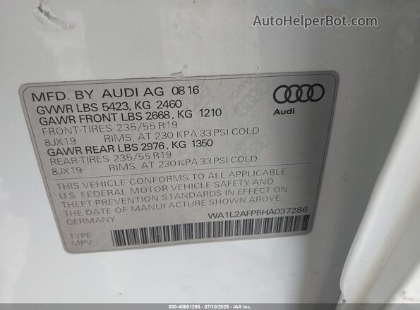 WA1L2AFP5HA037286 2017 AUDI Q5 White Widok komory silnika