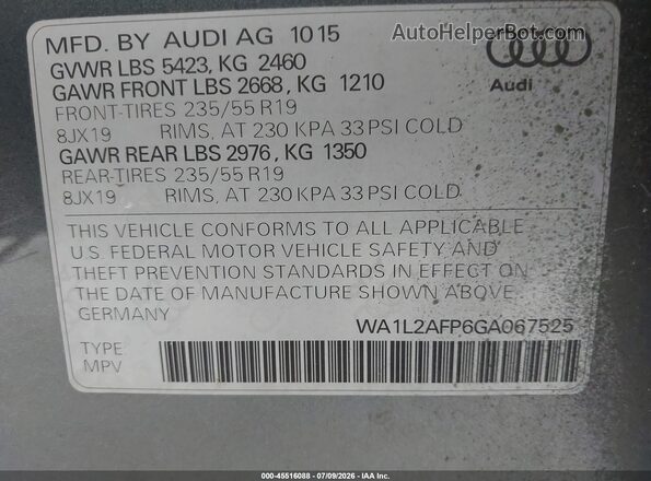 WA1L2AFP6GA067525 2016 AUDI Q5 Green Engine compartment view
