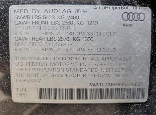 WA1L2AFP6GA146824 2016 AUDI Q5 Gray Շարժիչի բաժամունքի տեսք