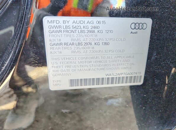 WA1L2AFP7GA007415 2016 AUDI Q5 Black Вид наклейки з VIN-кодом