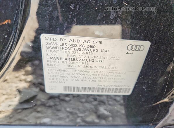 WA1L2AFP7GA027230 2016 AUDI Q5 Черный Вид наклейки с VIN-кодом