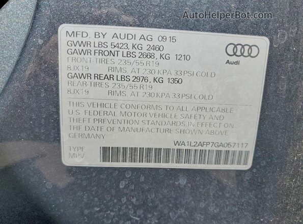 WA1L2AFP7GA057117 2016 AUDI Q5 Gray VIN կոդի պիտակի տեսք