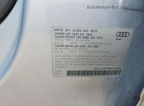 WA1L2AFP8GA039046 2016 AUDI Q5 Silver Vista del compartimento del motor
