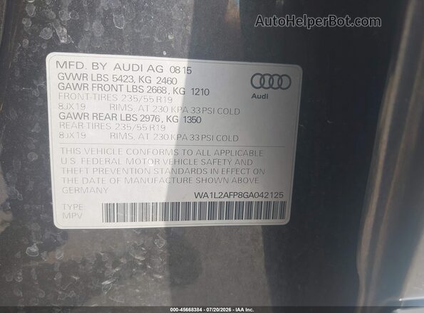 WA1L2AFP8GA042125 2016 AUDI Q5 Gray Widok komory silnika