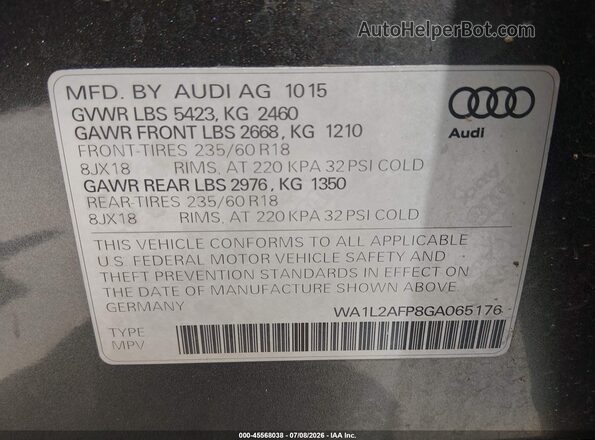 WA1L2AFP8GA065176 2016 AUDI Q5 Gray Շարժիչի բաժամունքի տեսք