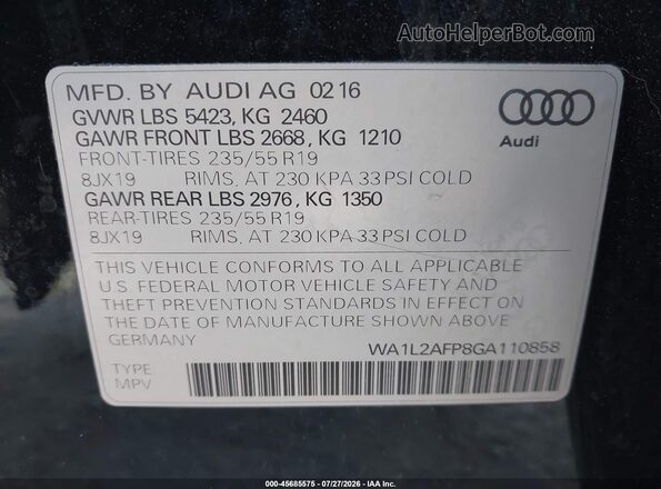 WA1L2AFP8GA110858 2016 AUDI Q5 Black Widok komory silnika