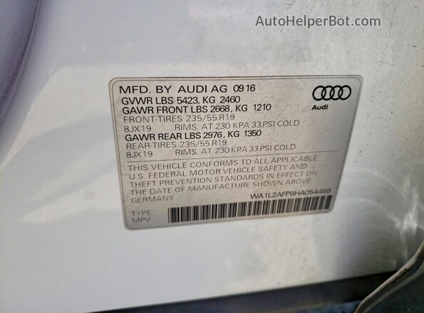 WA1L2AFP8HA054468 2017 AUDI Q5 White Widok naklejki z numerem VIN