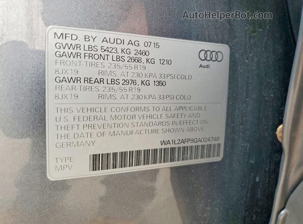 WA1L2AFP9GA024748 2016 AUDI Q5 Silver Вид наклейки з VIN-кодом