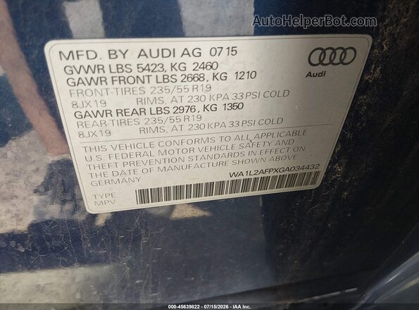 WA1L2AFPXGA034432 2016 AUDI Q5 Blue Շարժիչի բաժամունքի տեսք