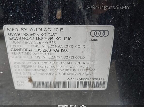 WA1L2AFPXGA075899 2016 AUDI Q5 Black Vista del compartimento del motor
