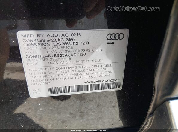 WA1L2AFPXGA102521 2016 AUDI Q5 Gray ძრავის განყოფილების ხედი