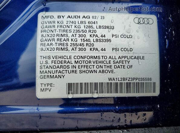 WA1L2BFZ3PP035586 2023 AUDI Q4 Blue Widok komory silnika