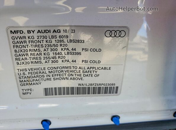 WA1L2BFZ5RP023085 2024 AUDI Q4 White სალონის 360-გრადუსიანი ხედი