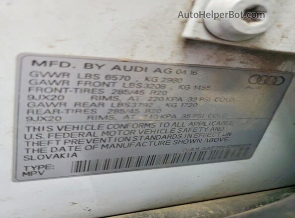 WA1LAAF70HD016217 2017 AUDI Q7 Белый Вид наклейки с VIN-кодом