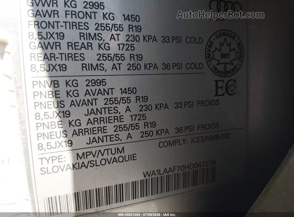 WA1LAAF70HD047239 2017 AUDI Q7 Серебряный Вид подкапотного пространства