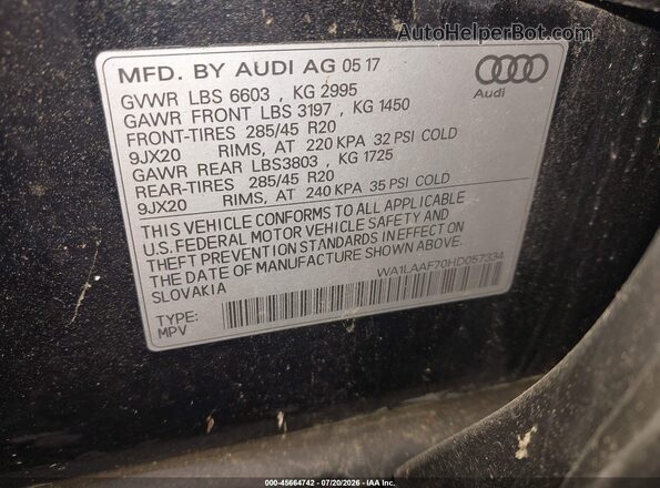 WA1LAAF70HD057334 2017 AUDI Q7 Черный Вид подкапотного пространства