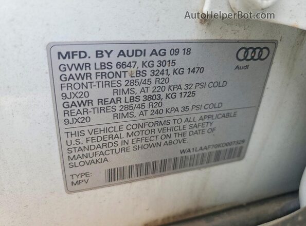 WA1LAAF70KD007329 2019 AUDI Q7 White სალონის 360-გრადუსიანი ხედი
