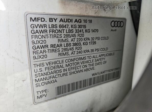 WA1LAAF71KD012541 2019 AUDI Q7 White Սալոնի 360 աստիճան տեսք