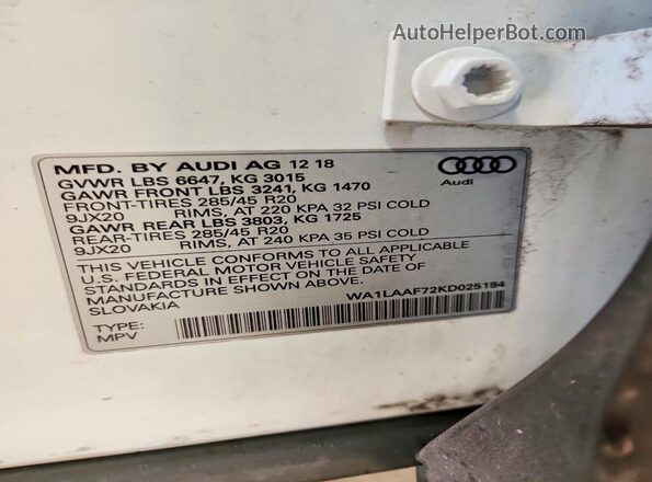 WA1LAAF72KD025184 2019 AUDI Q7 White სალონის 360-გრადუსიანი ხედი
