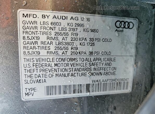 WA1LAAF73HD039247 2017 AUDI Q7 Silver VIN կոդի պիտակի տեսք