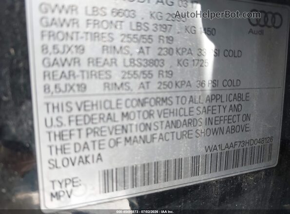 WA1LAAF73HD048126 2017 AUDI Q7 Black Engine compartment view