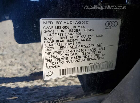 WA1LAAF73HD054900 2017 AUDI Q7 Black VIN კოდის სტიკერის ხედი