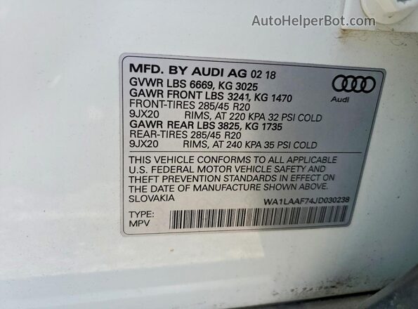 WA1LAAF74JD030238 2018 AUDI Q7 White Панорамний вид салону 360°