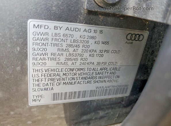 WA1LAAF76HD002080 2017 AUDI Q7 Gray Vista de la etiqueta del VIN