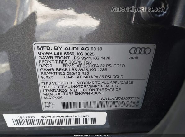 WA1LAAF76JD037210 2018 AUDI Q7 Gray Շարժիչի բաժամունքի տեսք